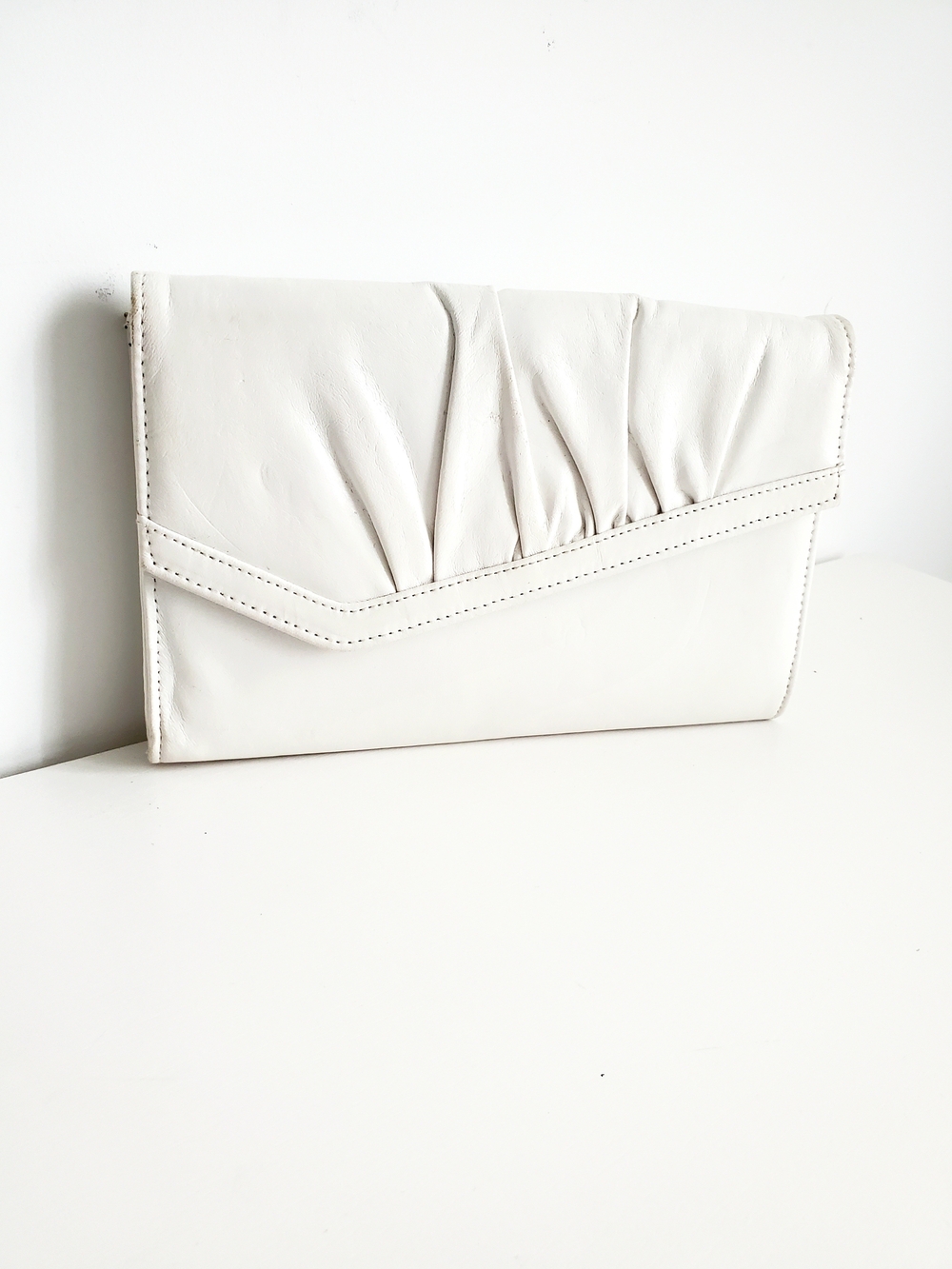 White Ruched Envelope Clutch for Women
